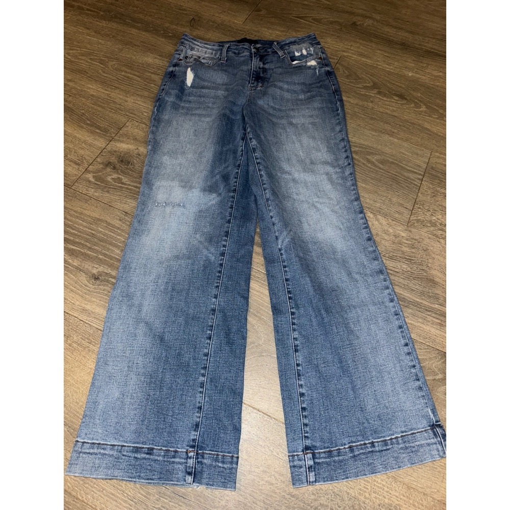 Judy Blue Women 16W Wide Leg Distressed High Rise Jeans Medium Wash JB88597